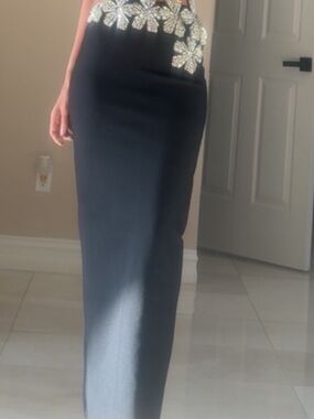 Black Maxi Skirt with Crystal Floral Waist Detail